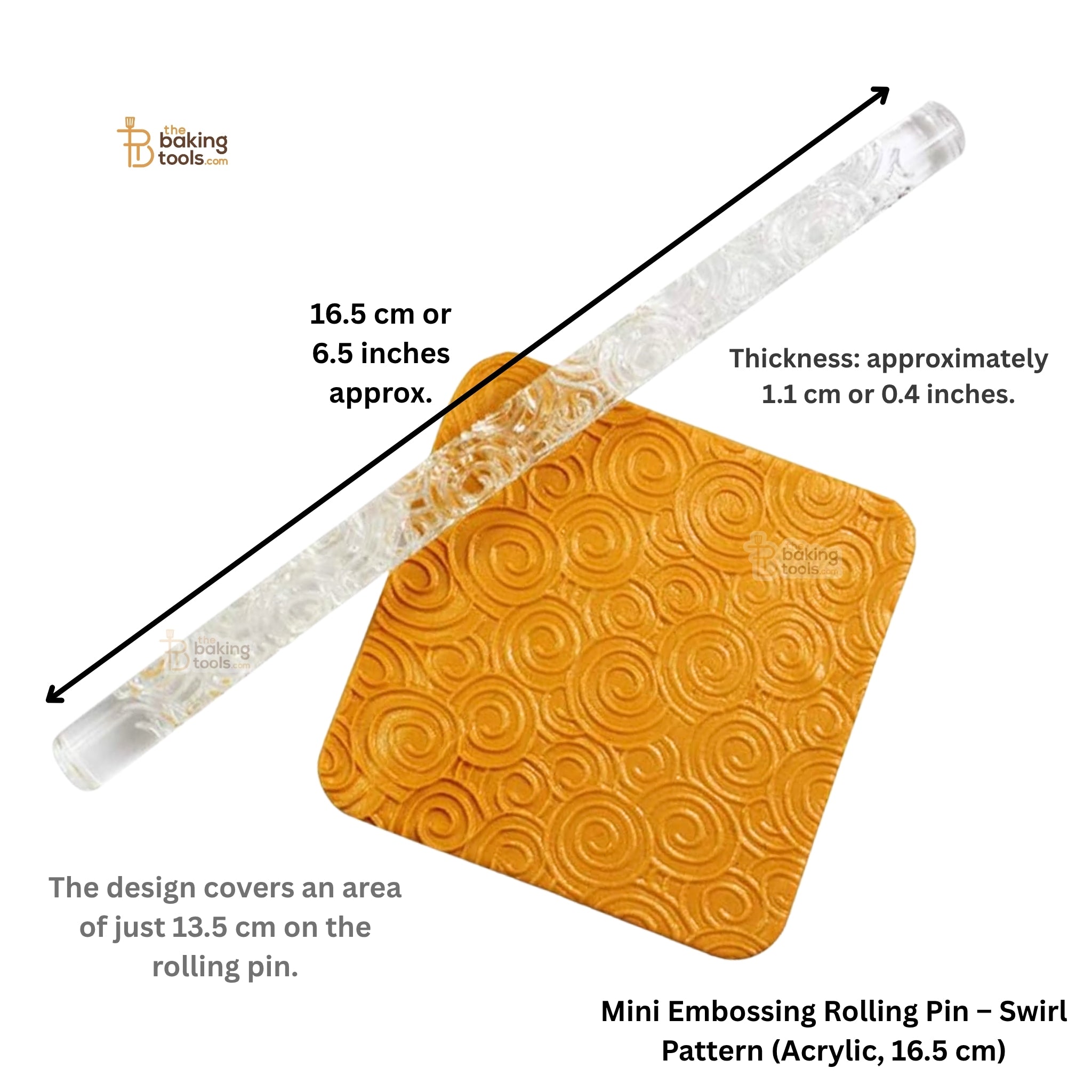 Mini Embossing Rolling Pin – Swirl Pattern (Acrylic, 16.5 cm)